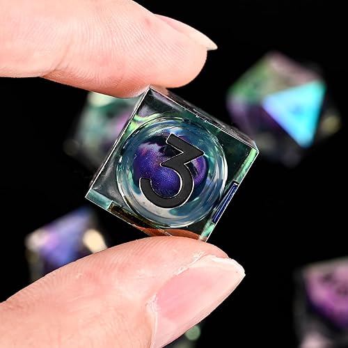 Miniatura 4 de UBEUCK DND Longan Dice, Dungeons & Dragons Edge Dados de resina afilada, 7 piezas de dados de núcleo líquido con caja de regalo. Troquel de resina