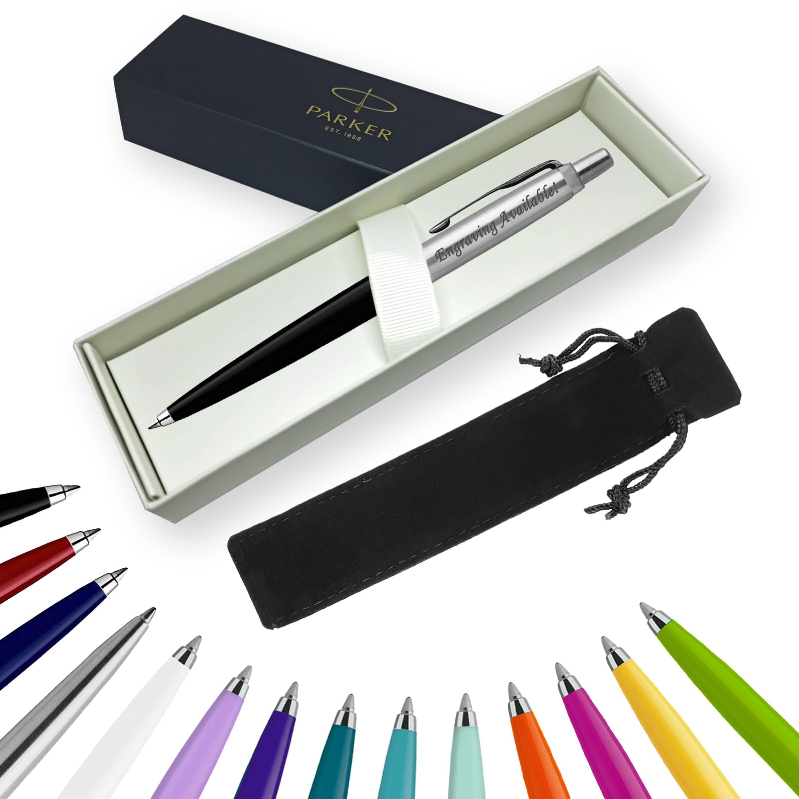 Parker Jotter Ballpoint Pen Handwriting Pens & Stationery Supplies - Ideal for Birthdays/Anniversaries Can be Engraved! (With Engraving, Black, Ribbon Gift Box)
