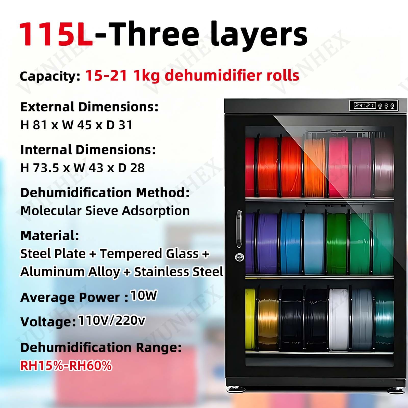 Boîte De Rangement Professionnelle Pour Filaments, Boîte De Séchage Électronique Grande Capacité, Contrôle De L'humidité De 15% À 60%, Idéale Pour Les Ateliers D'impression 3d(115L)