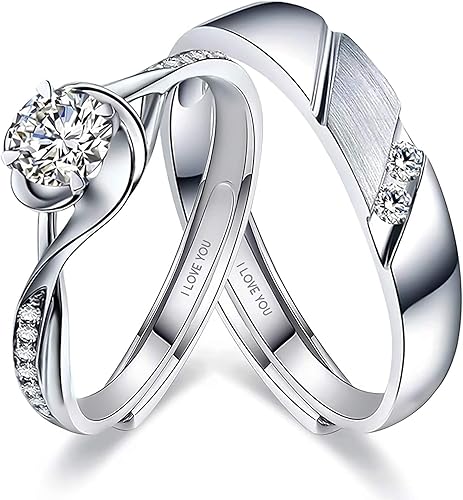 Sunamy Endless Love Matching Couple Rings for Him and Her Set, Adjustable S925 Silver Romantic Heart Design, Engagement Ring Sunamy Endless Love Matching Couple Rings for Him and Her Set, Adjustable S925 Silver Romantic Heart Design, Engagement Ring