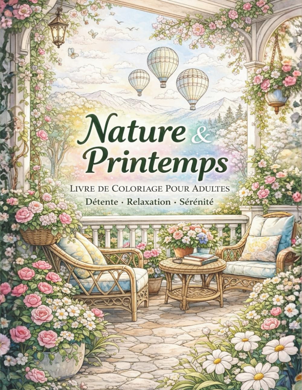 Nature & Printemps – Livre de Coloriage: Grand cahier de jardins fleuris et paysages printaniers à colorier – Détente, Relaxation et anti-stress pour ados et adultes