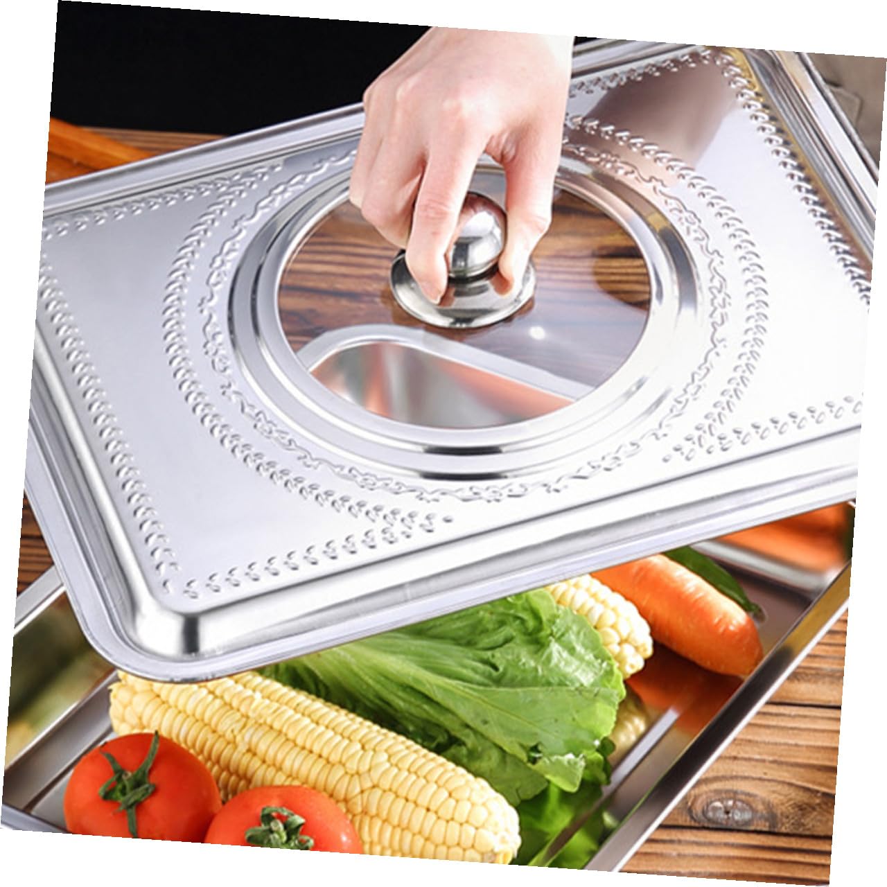 Ipetboom 2 pezzi Coperchio Pentola Rettangolare in Acciaio Inox con Superficie Facile da Pulire e Visibilità per Monitorare la Cottura per Barbecue e Arrostire Compatibile con Diverse