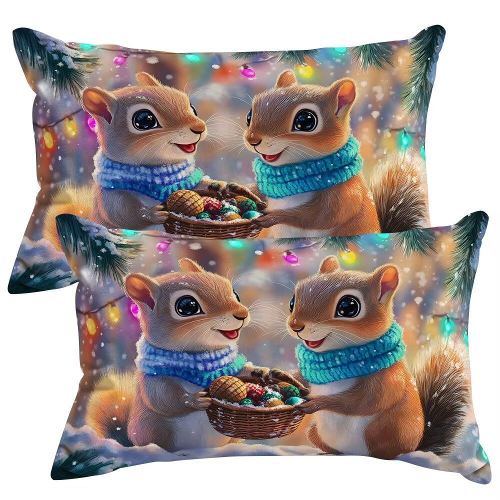 Set of 2 Velvet Cushion Covers 30x50 cm Cartoon Cushions Covers Decorative Throw Pillow Case Squirrel Sofa Pillows 12x20 Inch Cushion Cover with Invisible Zipper for Livingroom Couch Bedroom -SC389