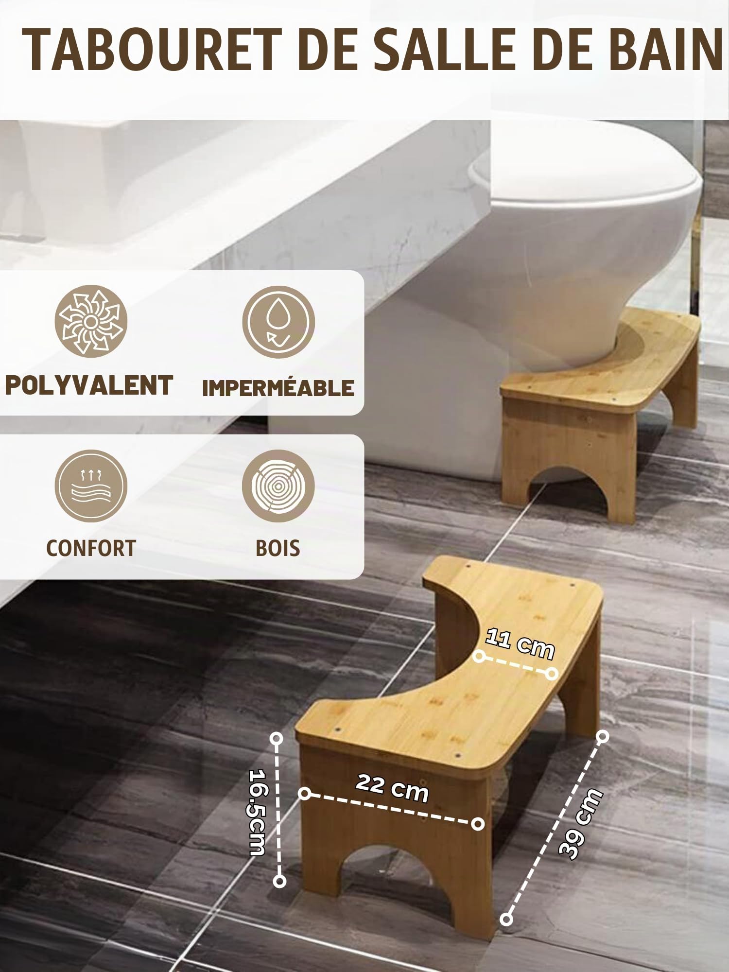 MAGIC SELECT Tabouret de Toilette en Bois, Marche Ergonomique pour Salle de Bain, Multifonctionnel. Aide la Posture Naturelle des Dépôts Soulage l’intestin pour Les Enfants et Les Adultes.
