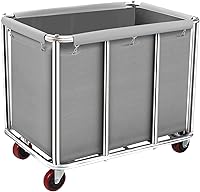 Vista 14 de Carrito de lavandería comercial con ruedas, gran rodillo de 11.35 bushels con cesta desmontable forrada en lona impermeable, acero inoxidable