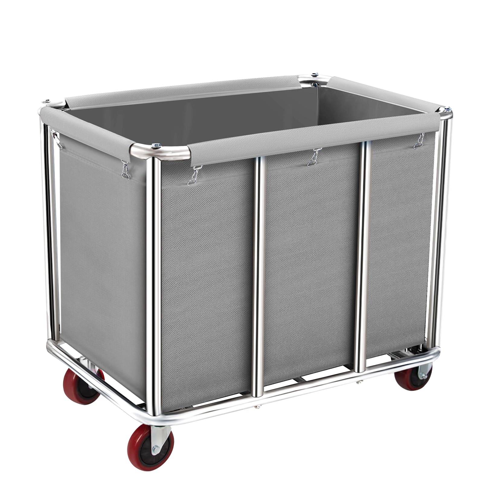 Carrello portabiancheria commerciale, grande 400 litri con tela impermeabile rimovibile, cesto portabiancheria in acciaio inossidabile resistente con ruote per hotel e ospedale, carico di 199,6 kg