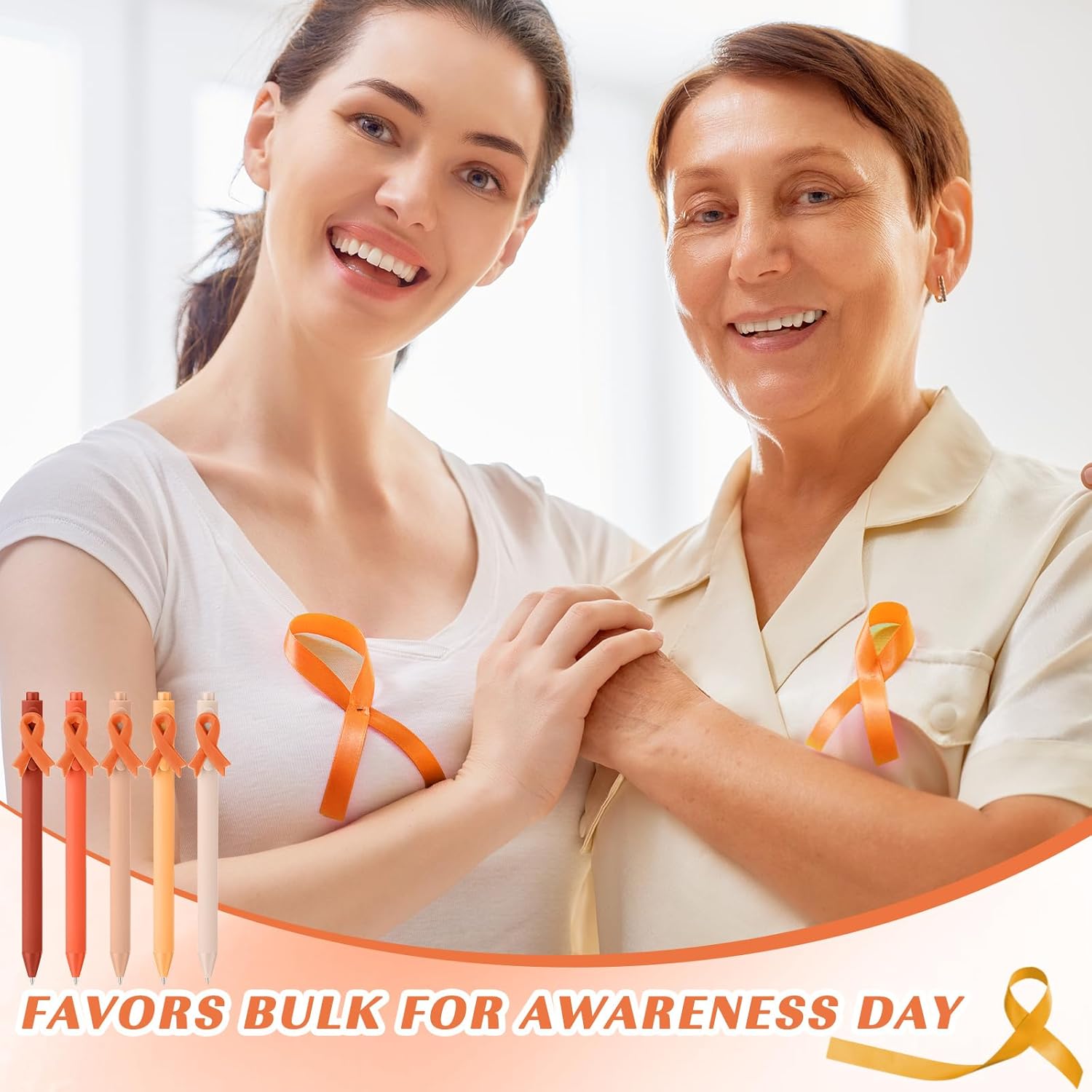 TecUnite 50 Pcs Orange Ribbon Awareness Pens Bulk Lupus Kidney Cancer Awareness Pens Multiple Sclerosis Leukemia and Lymphoma Ms Gum COPD Cancer Items for Public Social Charity Event