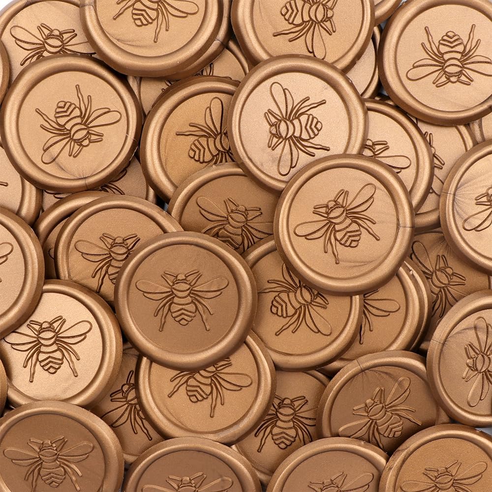 50Pieces Wax Seal Stickers,Gold Bee Pattern Self Adhesive Wax Stickers,Great for Gift Wrapping,Wedding Invitation,Greeting Card,Envelope Decor
