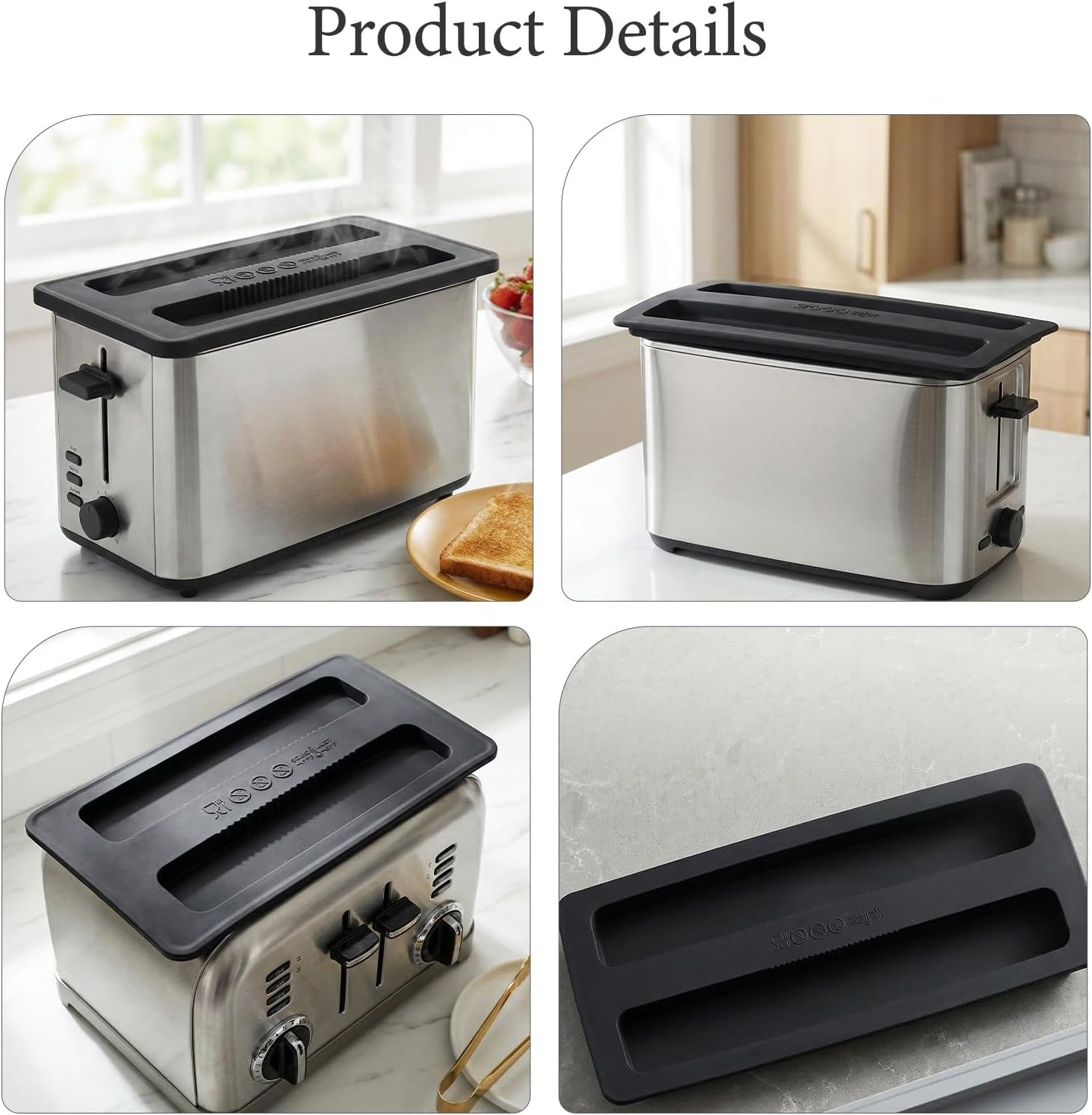 2PCS Toaster Cover: Silicone Toaster Lid 26.22x4.09 in & 10.79x4.09in 2 Slice Bread Machine Dust Cover for Kitchen Bread Maker Protection