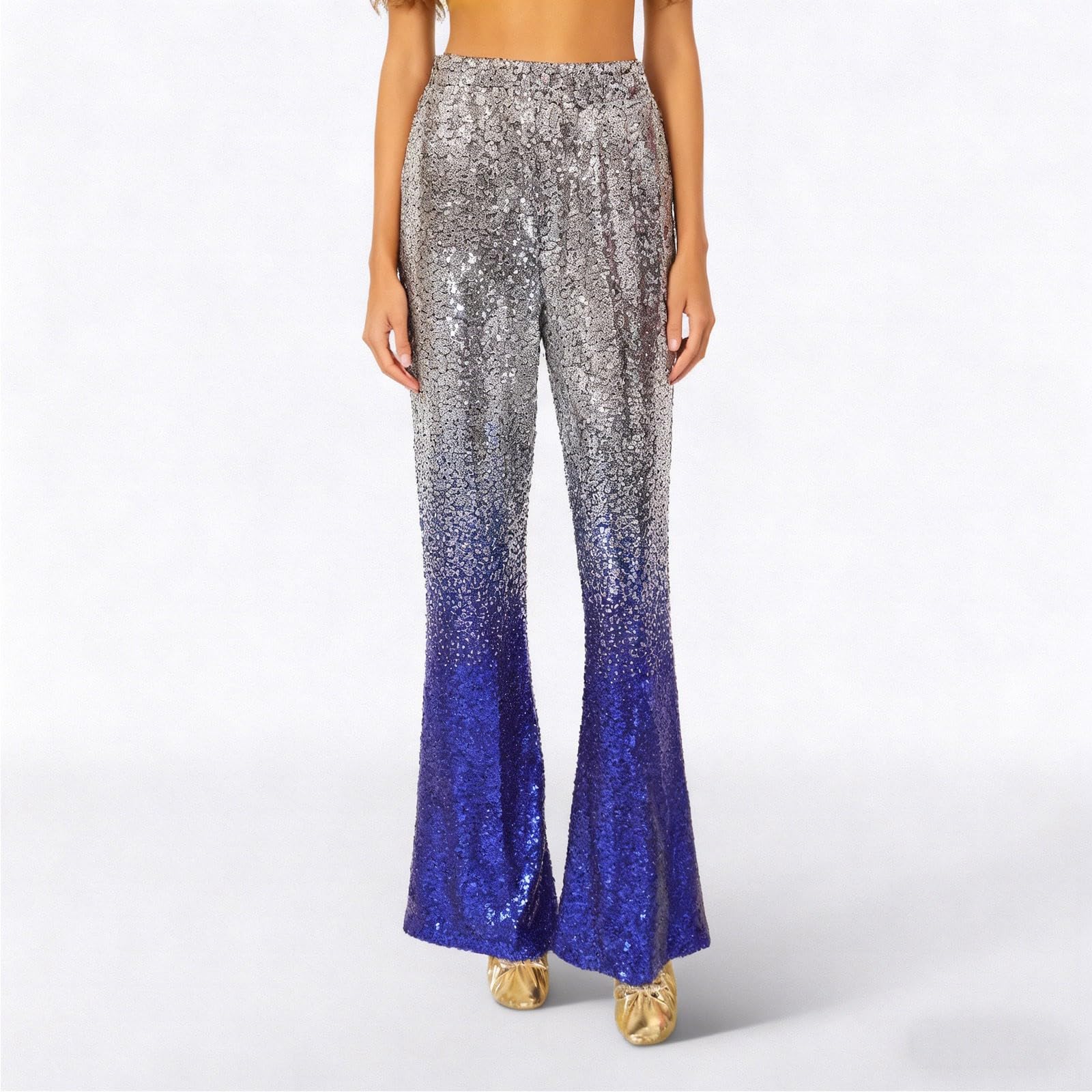 Pantalones brillantes para mujer, pantalones acampanados brillantes para actuaciones de baile, espectáculos de teatro, noches de club de jazz, elegantes disfraces de carnaval 2026 con lentejuelas