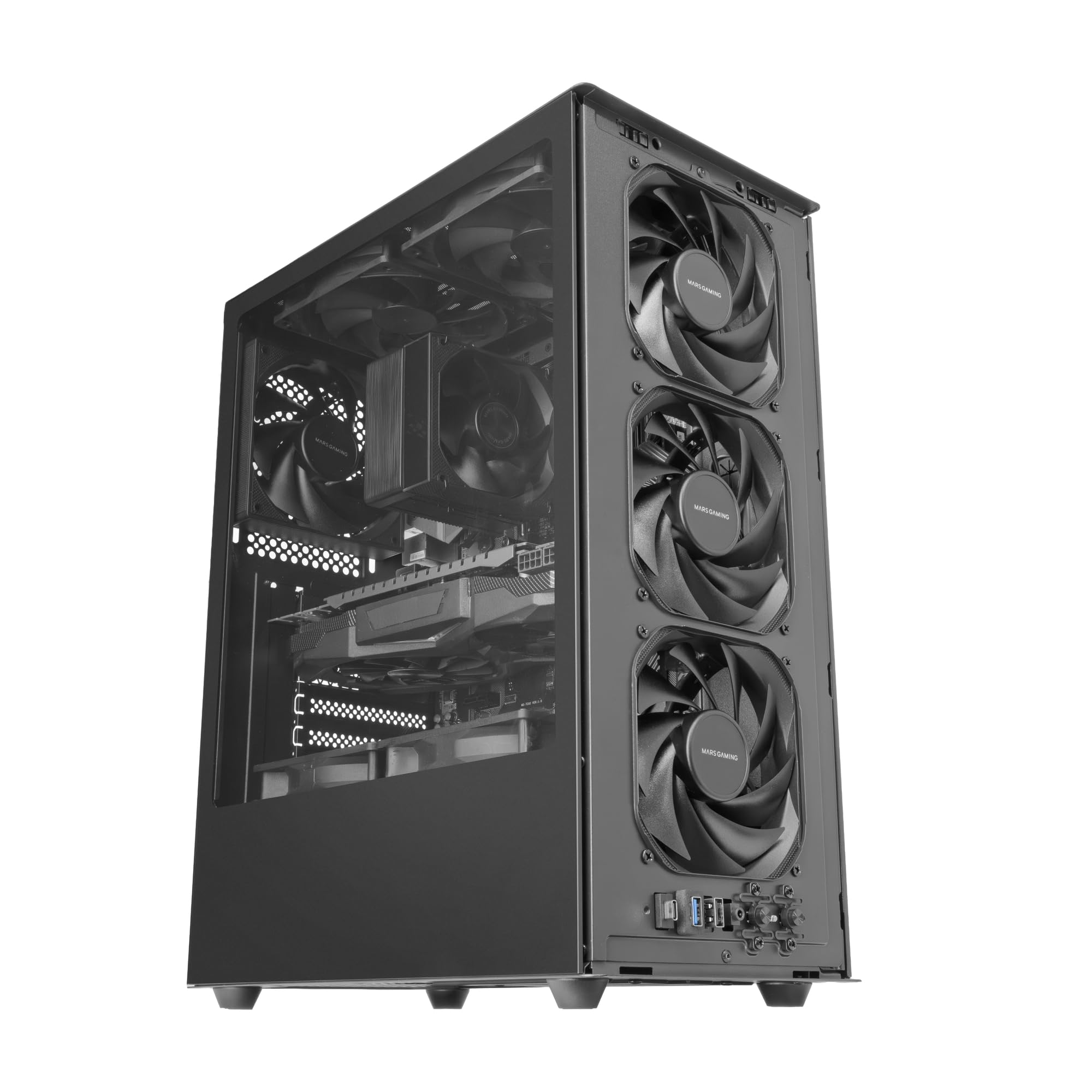 Mars Gaming MC-T800, Caja Gaming ATX, 4X Ventiladores FDB 120mm Ultrasilenciosos, Panel Frontal Airdot Mesh, Ventana Lateral de Cristal Templado, Semitorre PC con Sistema CableHatch, USB-C, Negro