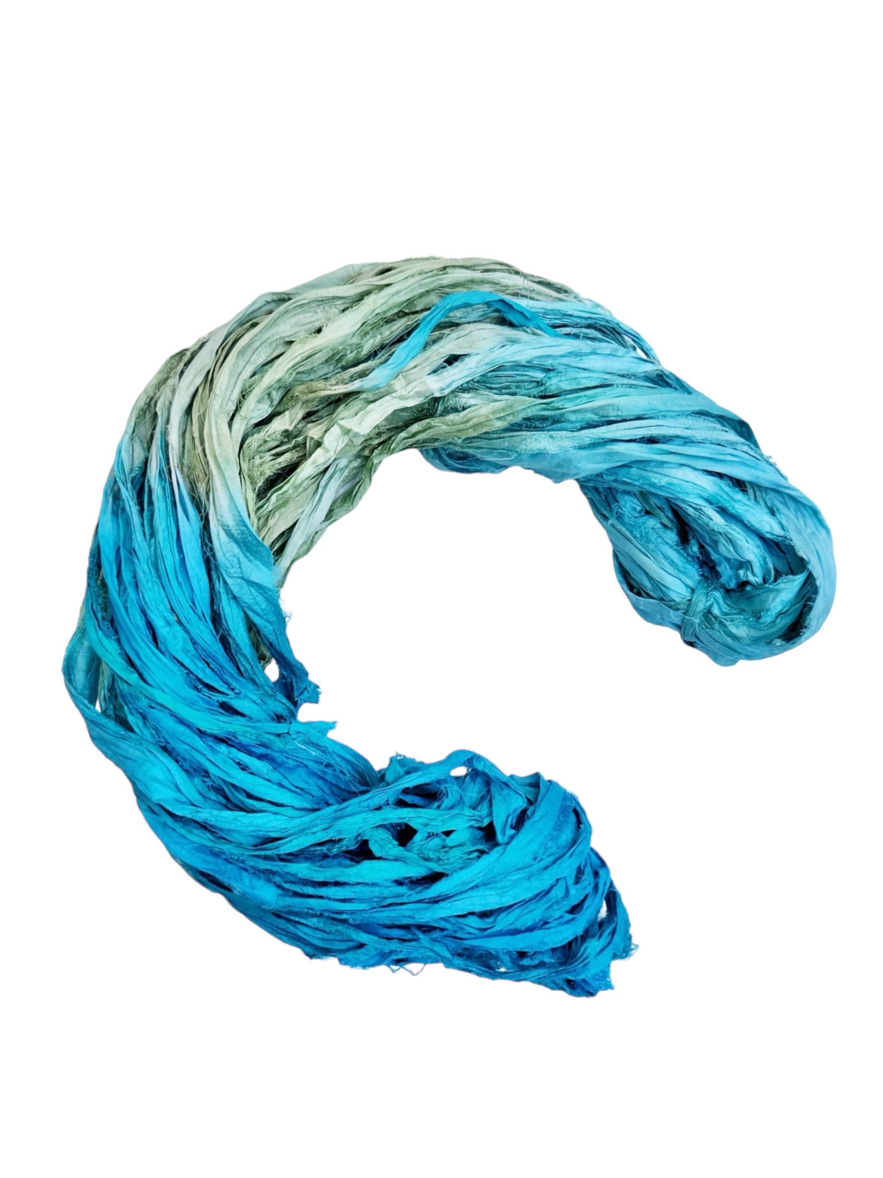 Maker's Craft Hand Tye Dyed Sari Silk Ribbon Yarn 100 Grams, 50 Yards DIY in Vintage Colors for Art & Crafts, Gift Wrapping, Christmas Decorations,