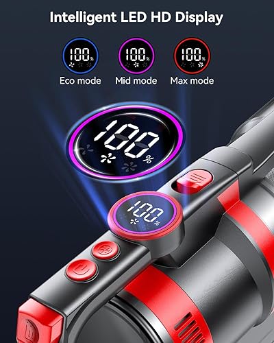 Miniatura 6 de Aspiradora inalámbrica, 550 W, 45 KPA, 60 minutos para el hogar, aspiradora recargable inalámbrica con pantalla LED, cepillo en forma de V