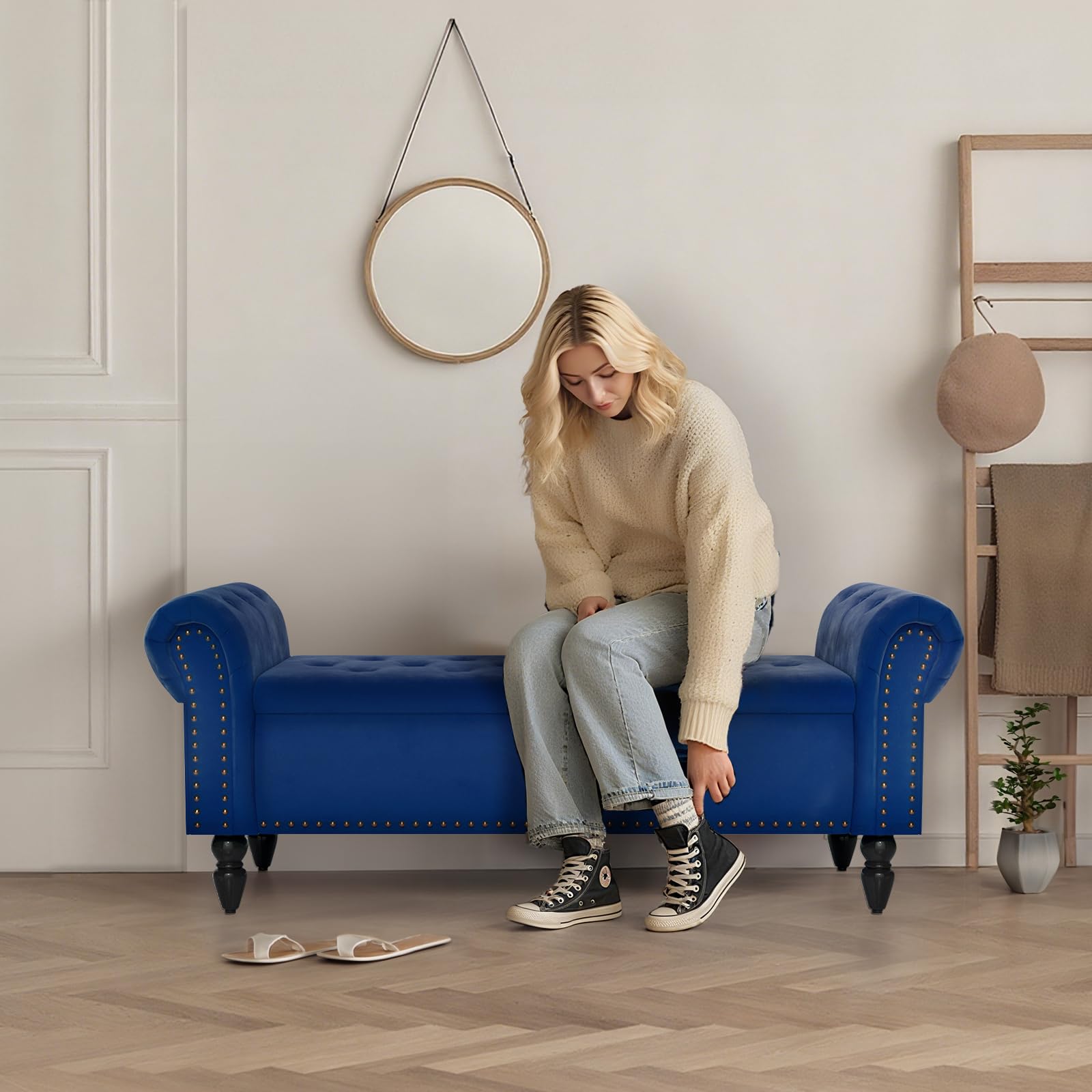 Clevich Banc de Rangement 133 cm avec Vérin à Gaz, Bleu