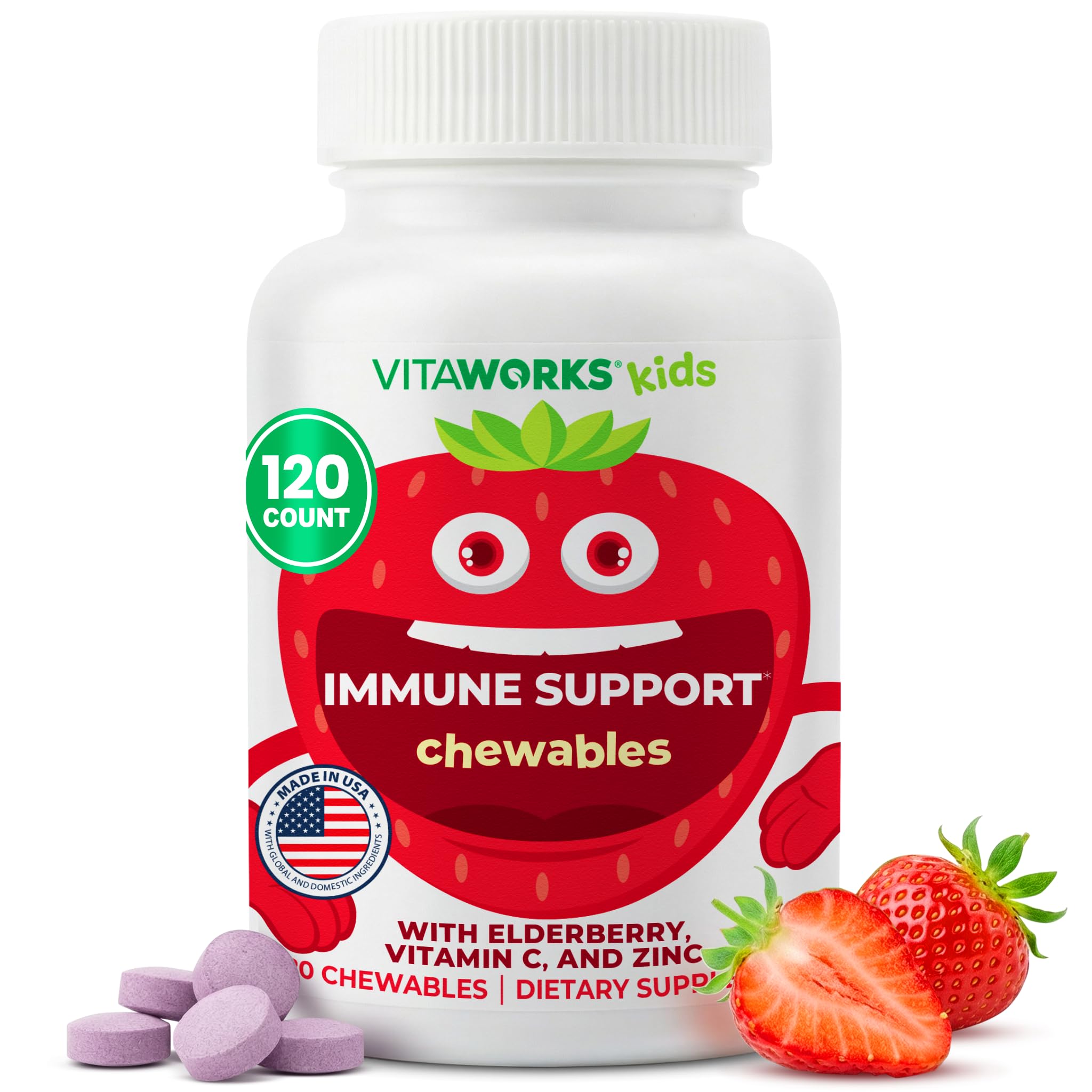 VitaWorks Kids Immune Support Chewable Tablets, Mixed Berry, 120 Count