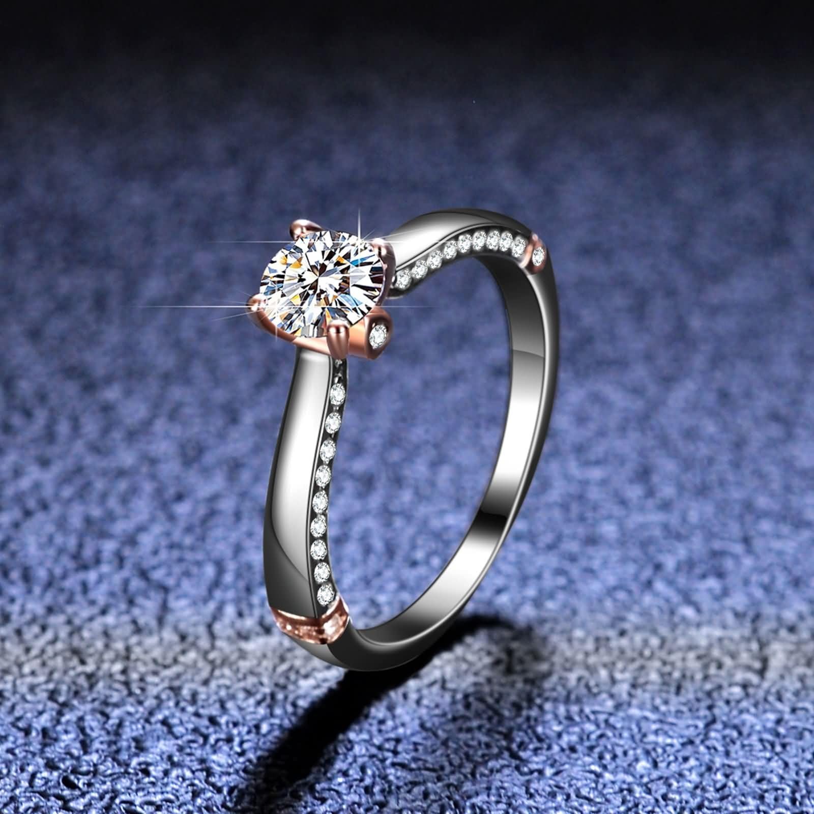 Moissanite pierścionek z białego złota, pierścionek zaręczynowy, pierścionek zaręczynowy z moissanite, 0,5 ct