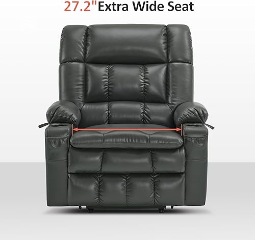 Miniatura 69 de MCombo Silla reclinable eléctrica de doble motor para personas mayores, silla elevadora plana con calor y masaje, portavasos, puertos USB, piel