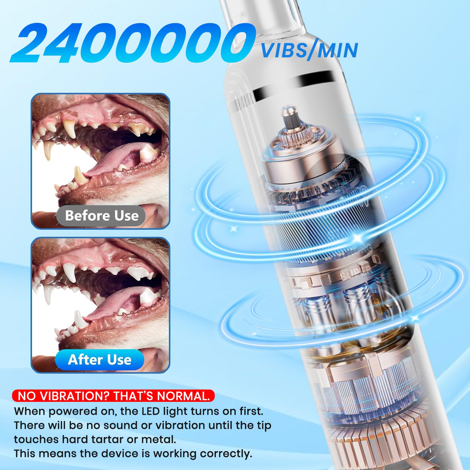 Dents pour chien, nettoyeur de dents à ultrasons avec lumière LED, kit de nettoyage pour tartre et taches, 5 modes réglables, kit de nettoyage des dents d'animaux domestiques, convient pour chiens et