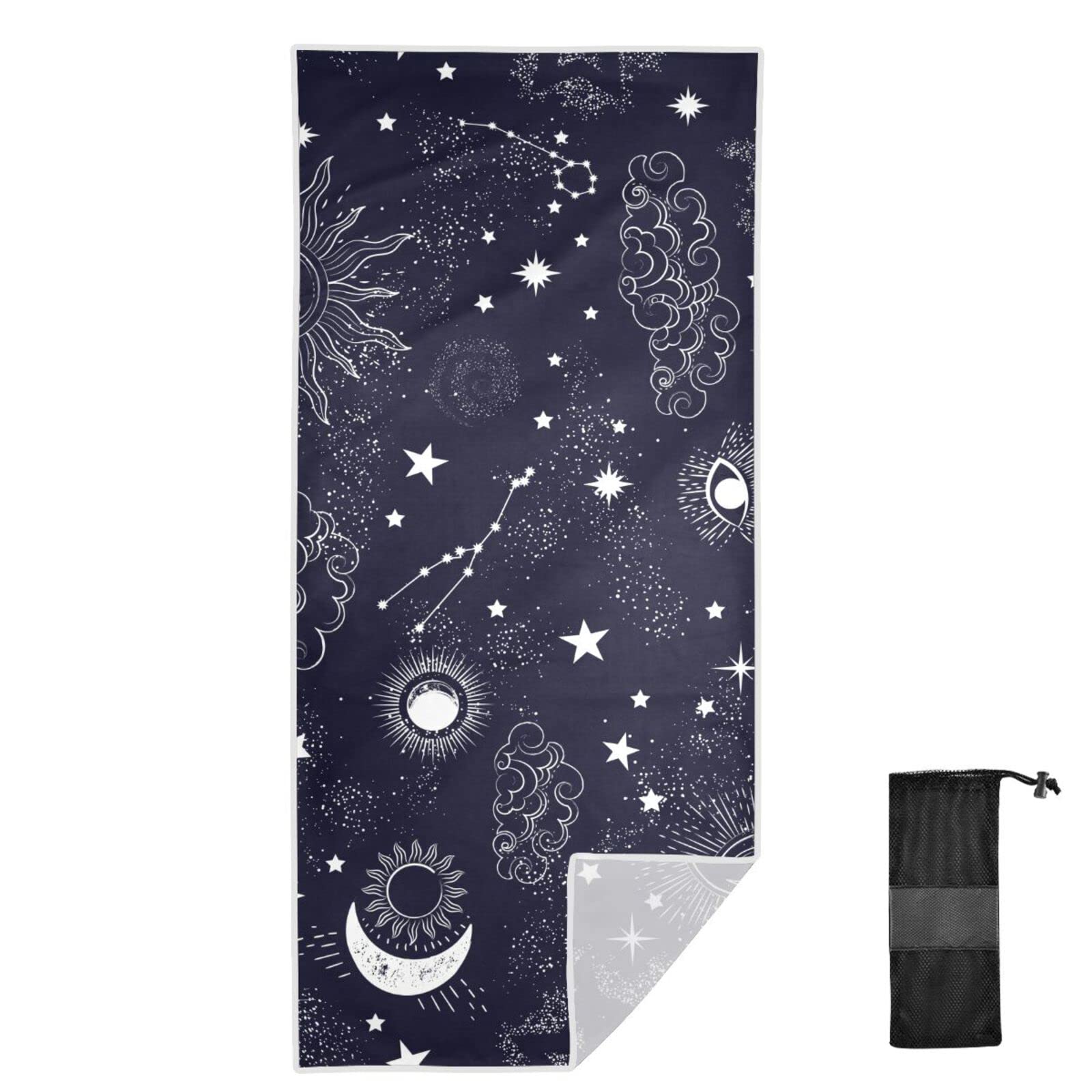 ODAWA Galaxy Moon Stars Beach Towels Quick-Dry Super Absorbent Beach Blanket Lightweight Towel