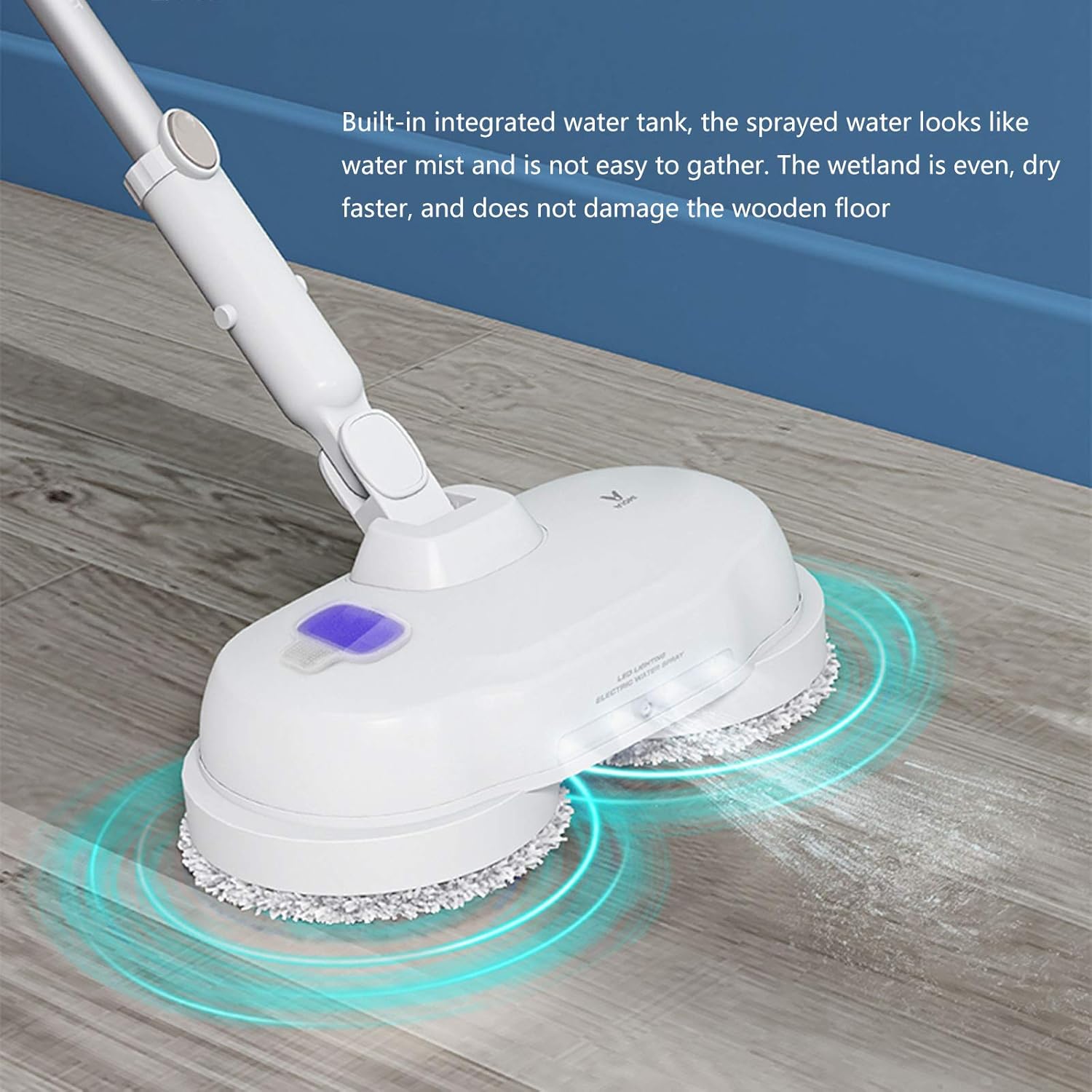 Wireless Hard Floor Mop Electric Mop with Rotating Pad 360 Degree Rotation Can Effectively Clean The Hardwood of Household Kitchen White