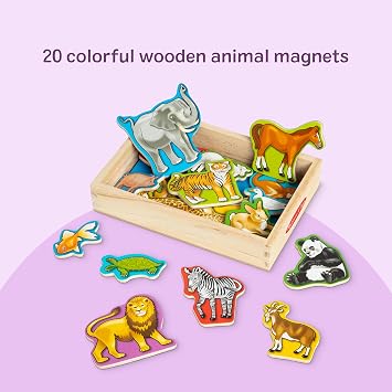 Melissa & Doug Wooden Animal Magnets Set (20 Pieces) Farm, Zoo & Pet Fridge Magnets in Storage Box Montessori Preschool Learning Toys for Toddlers & Kids Ages 2+ FSC-Certified