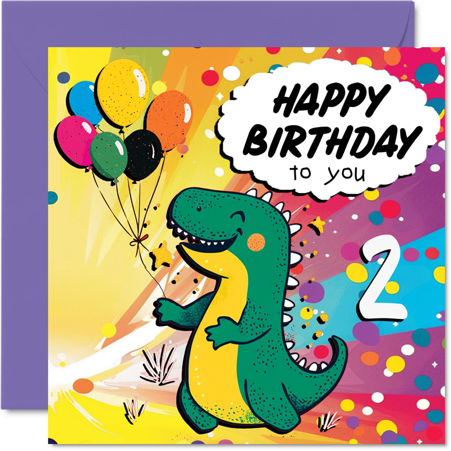 2nd Birthday Card Boy - Roarsome Dinosaur Party - Dinosaur Birthday Card for 2 Year Old Boy, Age 2 Boys Cards, 145mm Cute Greeting