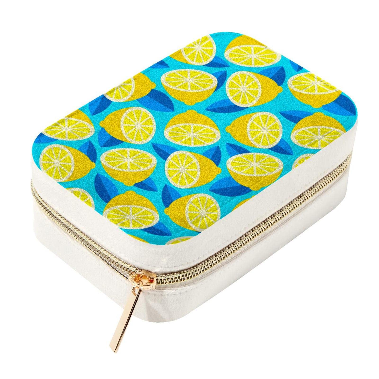 Boîte à bijoux en velours jaune citron avec fermeture éclair compacte