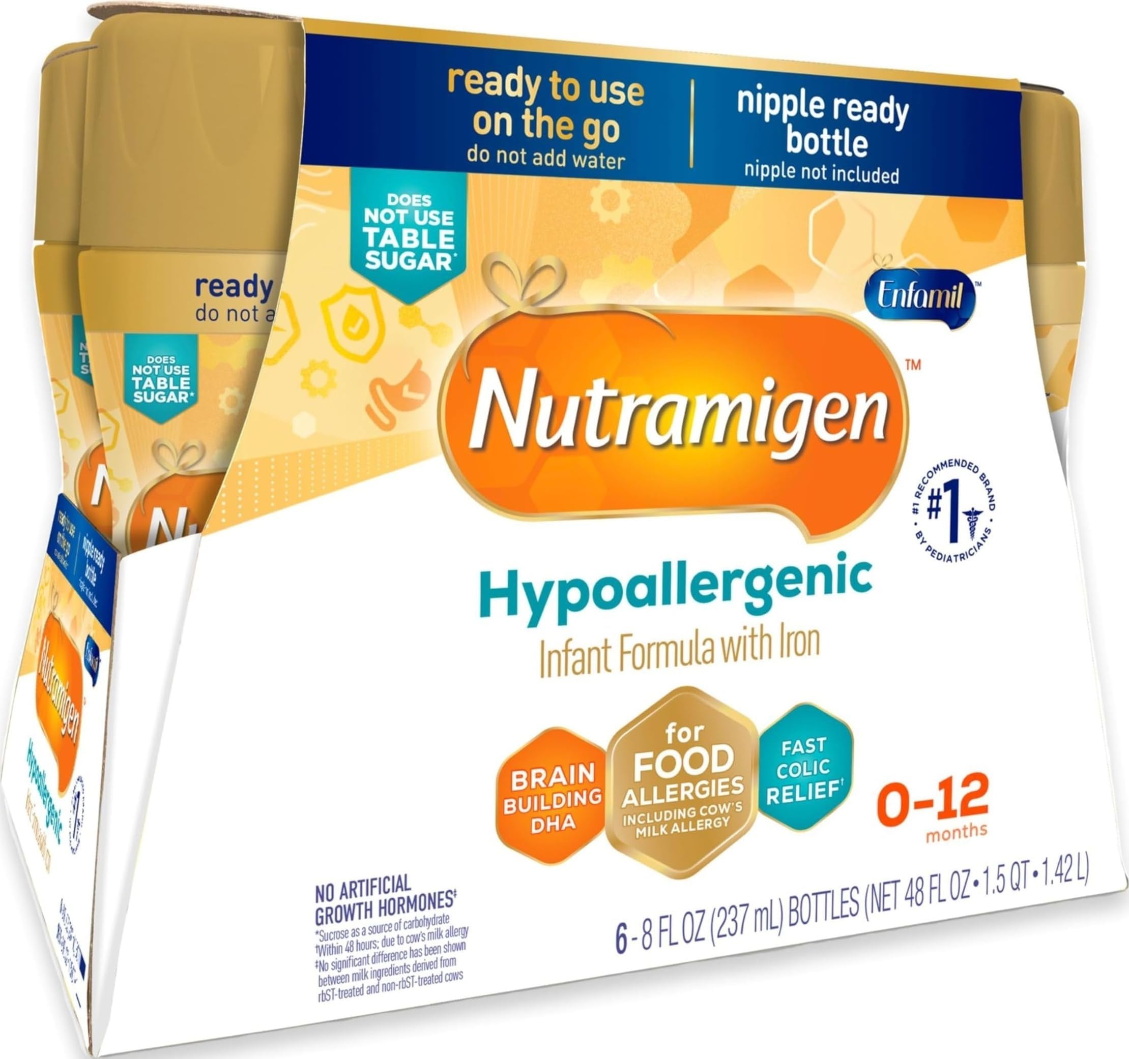 Enfamil Nutramigen Baby Formula, Hypoallergenic and Lactose Free Formula with Enflora LGG, Fast Relief from Severe Crying and Colic, Ready to Use Bottle, 8 Fl Oz (6 Count)