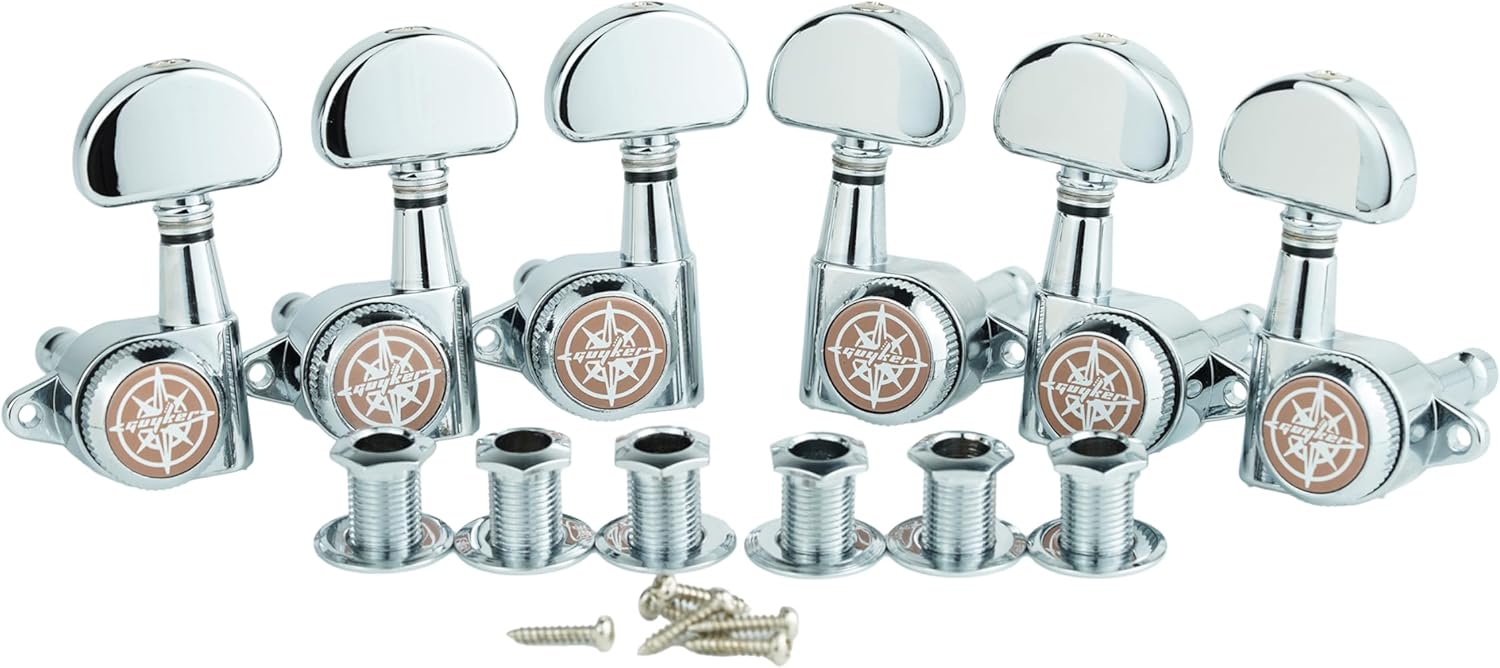 Guyker 6Pcs Guitar Locking Tuners (3L + 3R Handed) – 1:21 Lock String Tuning Key Pegs Machine Heads with Half-Circle Handle Replacement for LP SG Style Electric, Folk or Acoustic Guitars – Chrome
