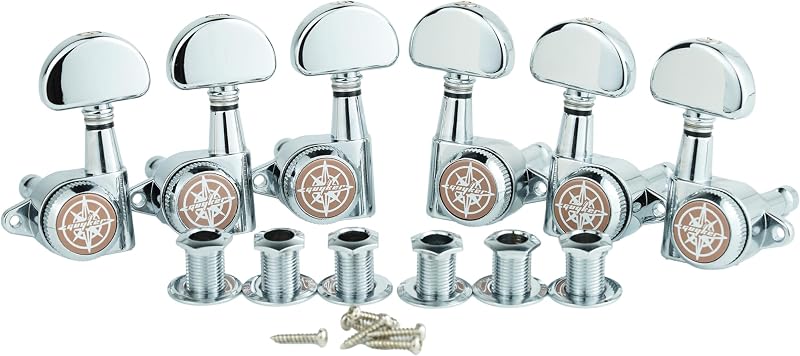 6Pcs Guitar Locking Tuners (3L + 3R Handed) – 1:21 Lock String Tuning Key Pegs Machine Heads with Half-Circle Handle Replacement for LP SG Style Electric, Folk or Acoustic Guitars – Chrome