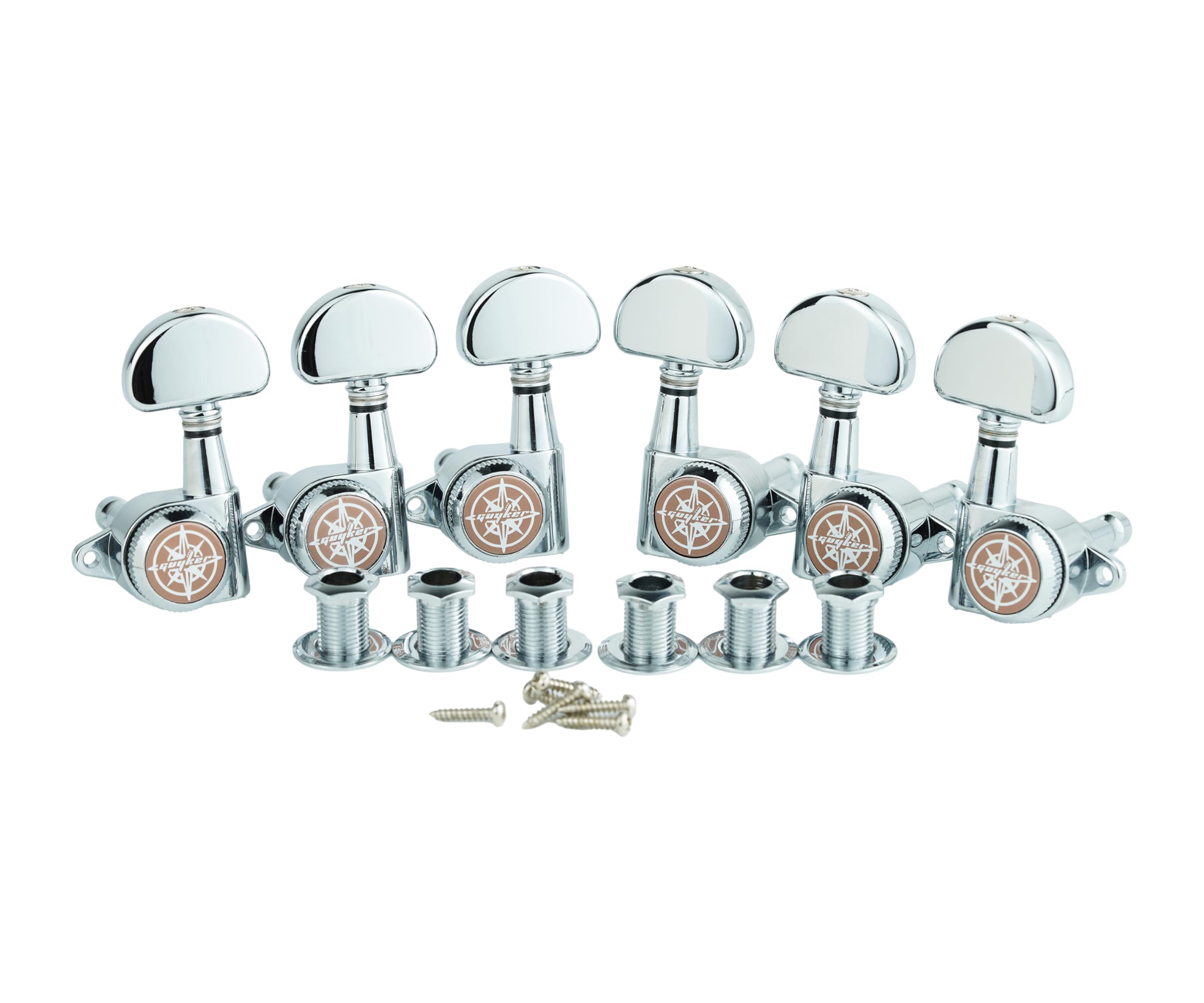 Guyker 6Pcs Guitar Locking Tuners (3L + 3R Handed) – 1:21 Lock String Tuning Key Pegs Machine Heads with Half-Circle Handle Replacement for LP SG Style Electric, Folk or Acoustic Guitars – Chrome