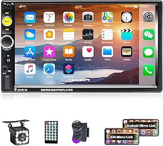 AMPrime Double Din Car Stereo Radio with Bluetooth 7” Touch Screen FM Receiver MP5 Car Player Support Mirror Link for Phone + Backup Camera/Steering Wheel Control+Remote Control