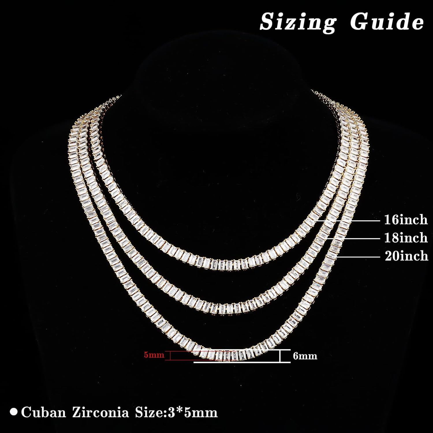 BREN Baguette Tennis Necklaces for Women Men - White/Yellow Gold Plated Cubic Zirconia Tennis Chain Dainty Jewelry Gifts for Holiday Wedding Party Prom Valentines Day