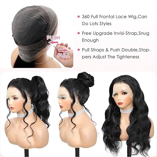Miniatura 4 de Pelucas de Encaje Frontal 360 Cabello Humano Densidad 220% Correas Ocultas Ondas del Cuerpo Pelucas de Encaje Frontal HD con Cordón Pelucas de