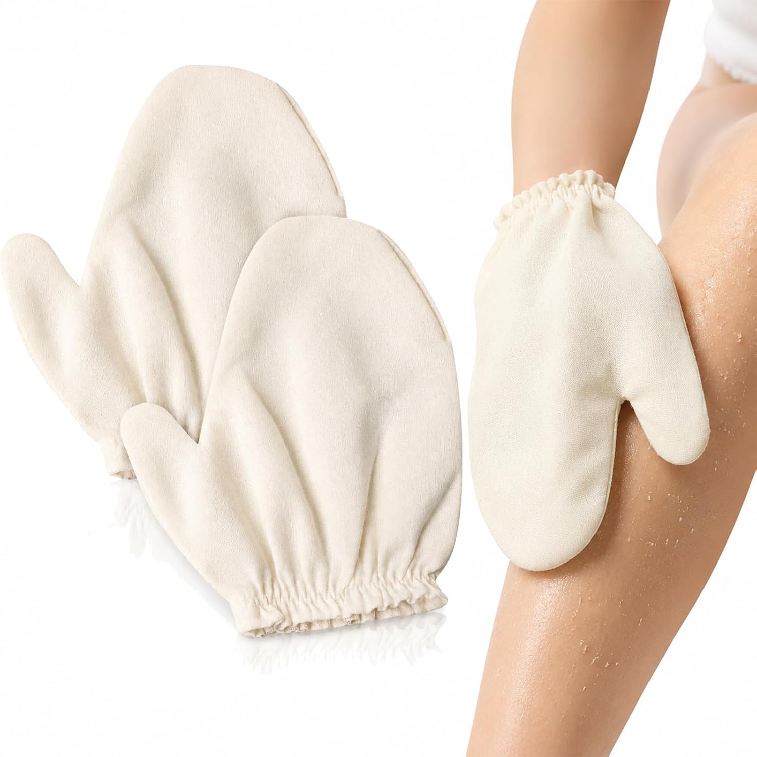 Raw Silk Gloves Dry Brushing, 100% Pure Silk Material, Dry Brushing Can Remove Cellulite and Keep Skin Smooth and Soft, One-Finger and Two-Finger Design, Easy to Use (One finger-2PCS)
