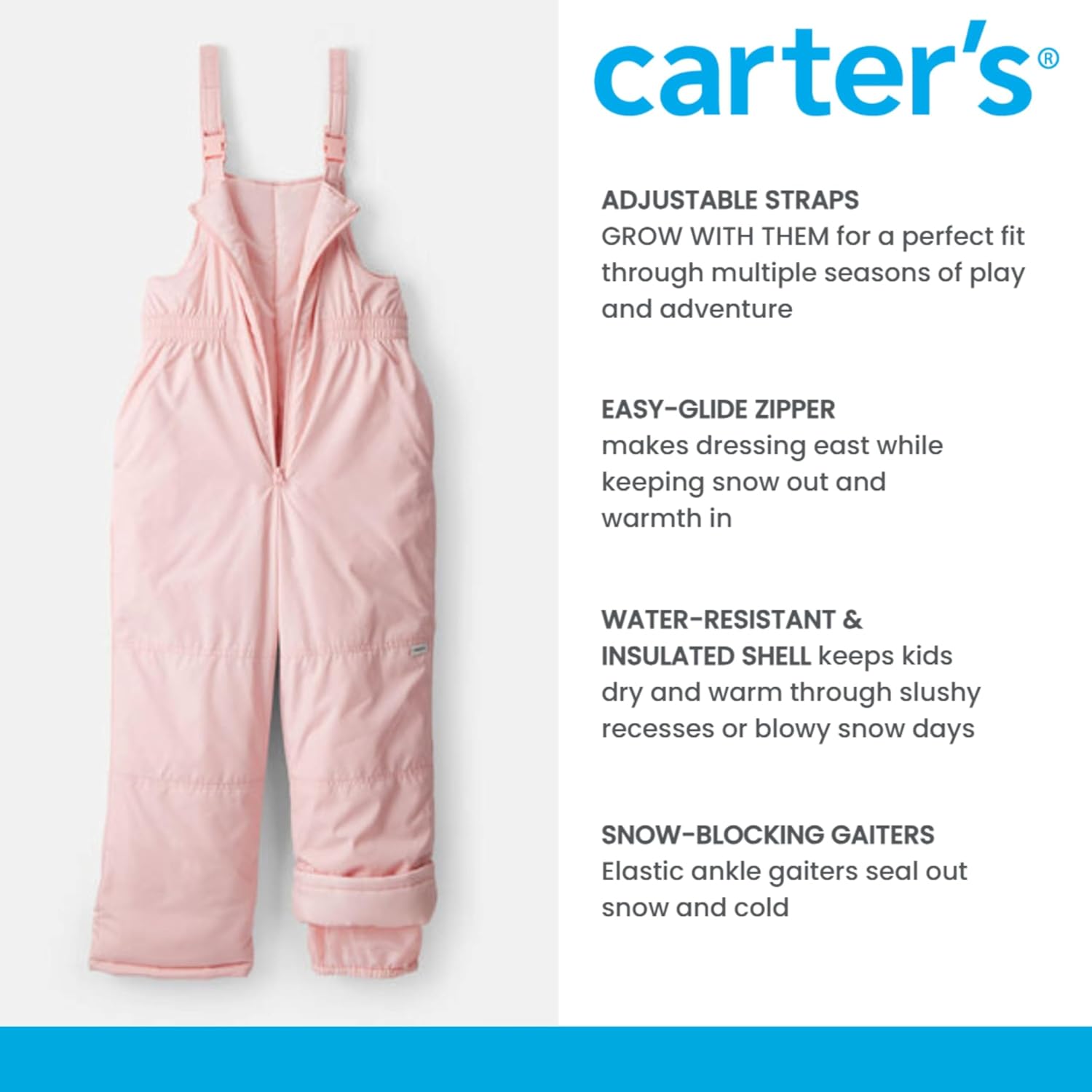 Carter's Unisex Kids Insulated Snow Bib Snow-ver-all Ski Pants - Image 5