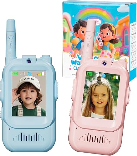 Walkie Talkie para niños con video paquete de 2 juguetes de radio recargables para niños con cámara HD y cambiador de voz, juguetes de regalo de