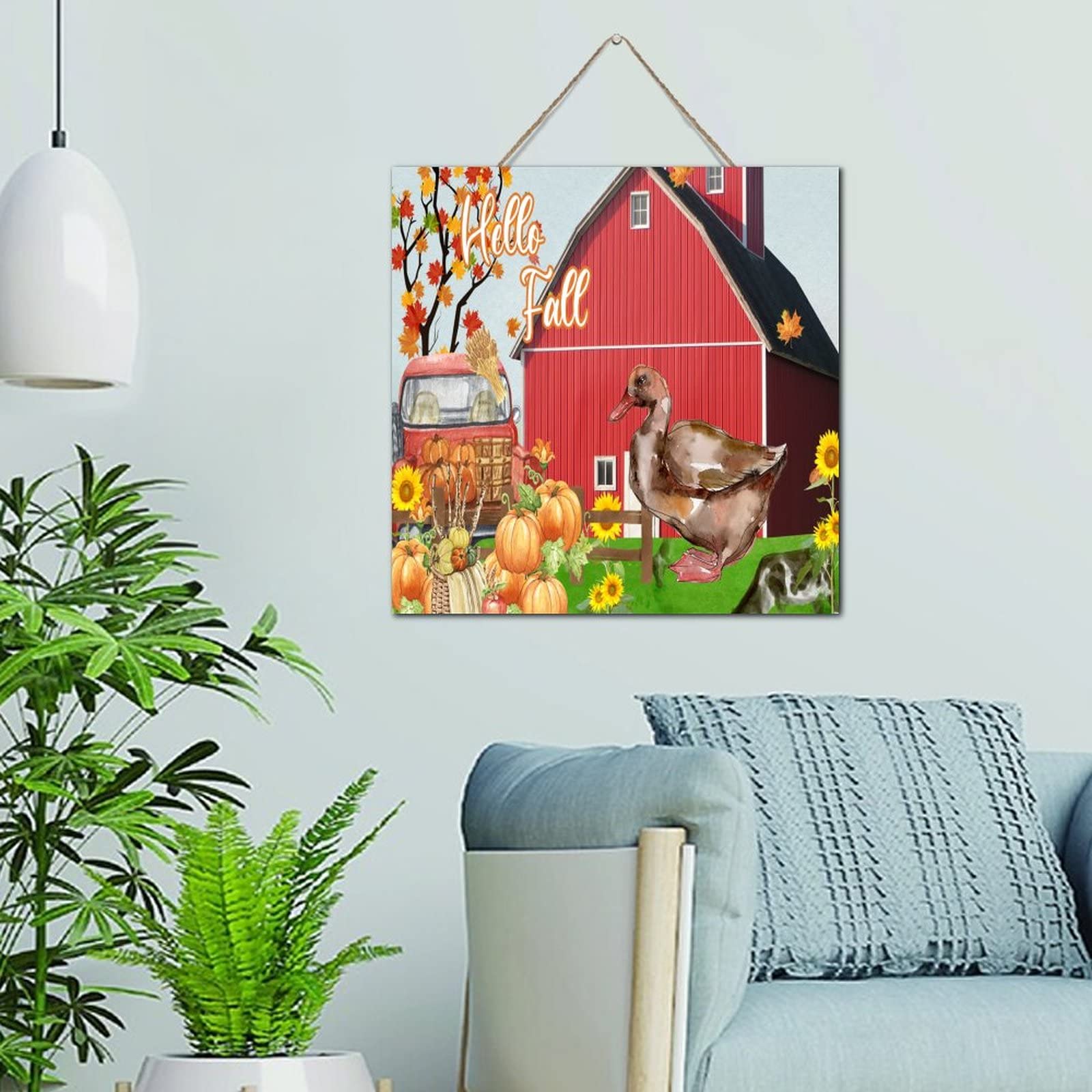 Panneau Hello Fall en bois vieilli de 30,5 cm pour table et porte d'entrée