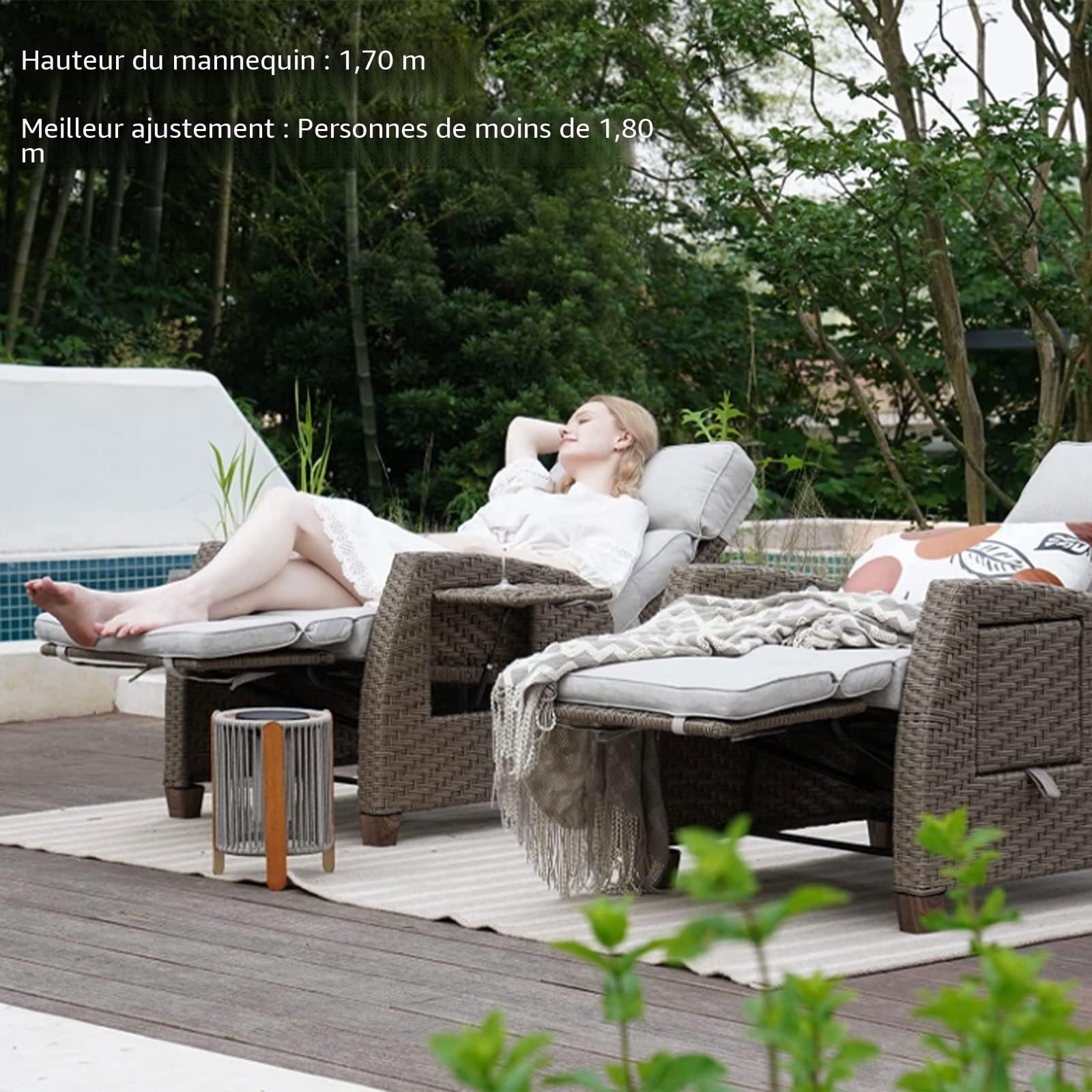 Grand patio Fauteuils Inclinables en Rotin, Réglable Chaise de Jardin avec Coussin, Aluminium Structure, Protection UV, Fauteuils Relaxants pour Intérieur, Extérieur (Beige Coussin)