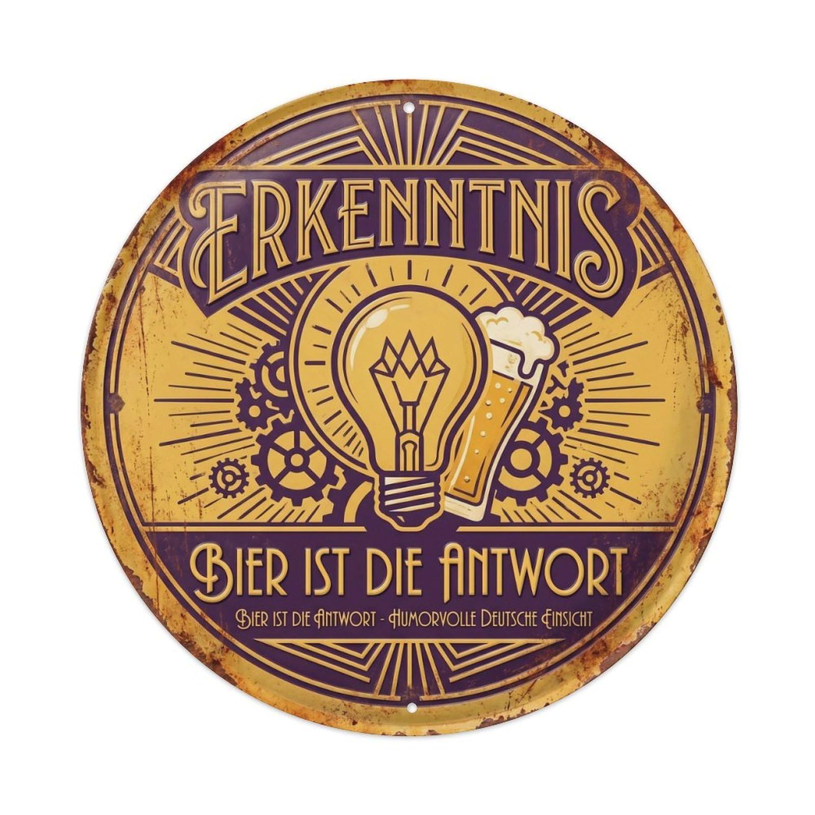 Vintage Bar Style Erkenntnis Humorous Mancave Insight Metal Tin Sign Plaque Wall Decor for Cafe, Club, Garden Round Metal Poster 8x8Inch