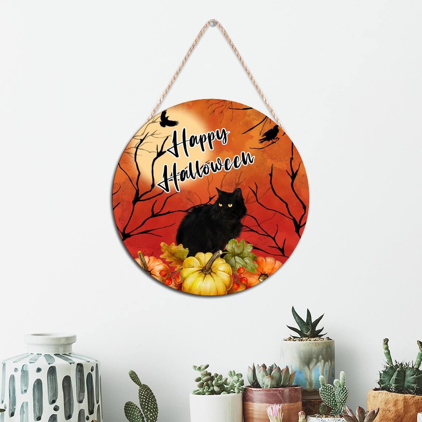 Decorazioni Porta Halloween In Legno - Set Con Gatto Nero, Pipistrello, Zucca E BOO - Ghirlanda Murale - 3