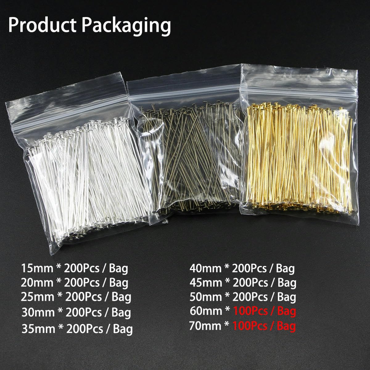 100-200 Piezas/Bolsa 20 25 30 40 50 60 70 mm alfileres de Cabeza Plana Oro/Cobre/rodio alfileres para Accesorios de joyería Que Hacen Suministros de Bricolaje-Bronce antiguo-200 Piezas x 15mm