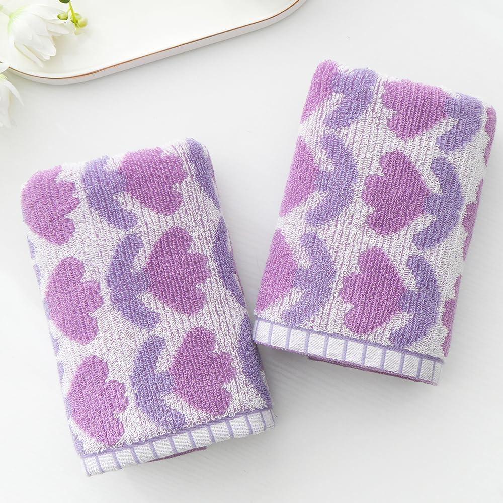 YiLUOMO Purple Tulips Pattern Hand Towel Set of 2 Highly Absorbent Quick Dry 100% Cotton Decorative Hand Towels for Bathroom Hotels Spa 13" X 29" - Image 3