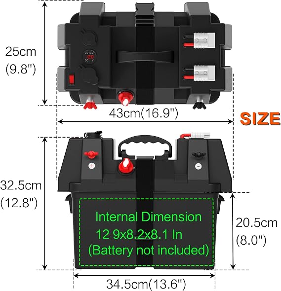 AMOMDPOWER 12-24V Multi-Function Battery Control Box Camping Electrical System Waterproof Jumper Box Retrofit Heavy Duty Control Boxes for Marine Trailer Kayak Boat Car RV Solar (No Battery)