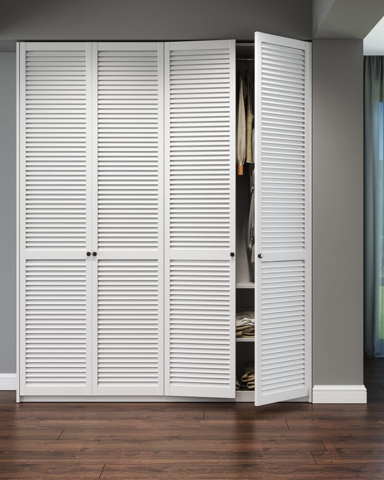DecoMeister Porte a Lamelle in Legno 394x606 mm Confezione da 2 - Porta Lamella Pino Massiccio - Anta per Armadio a Persiana Aperta - Frontali Mobili e Antine per Guardaroba - Preverniciato Bianco
