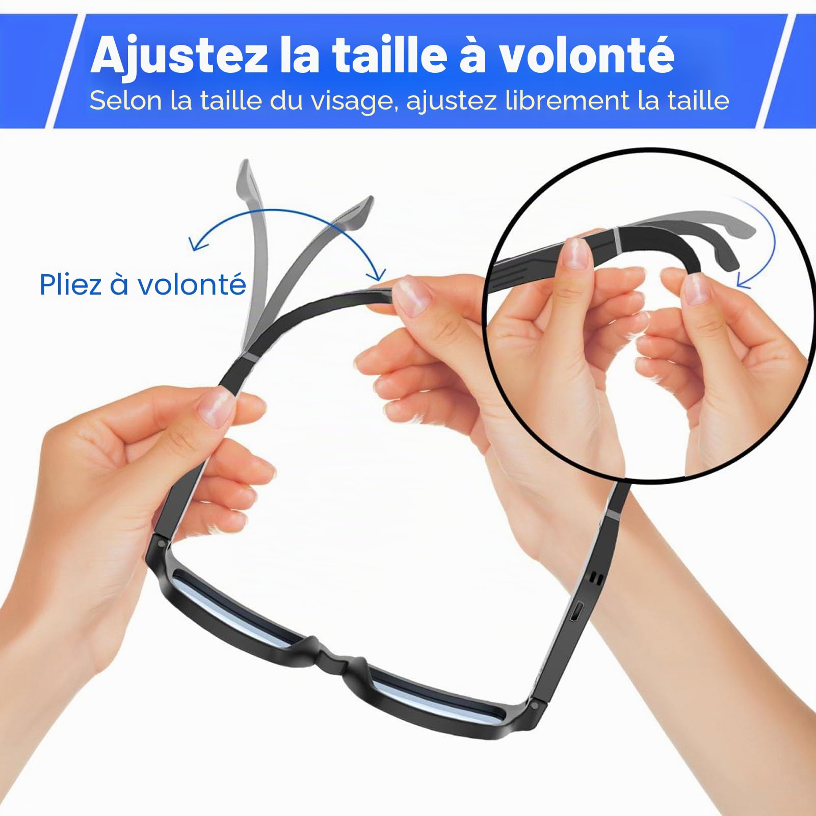Asixxsix Lunettes Intelligentes, Lunettes Audio Bluetooth Antibruit avec Micro intégré, Filtre de Lumière Bleue, Lunettes Bluetooth Anti-Blocage Bleues Rechargeables pour Hommes et Femmes