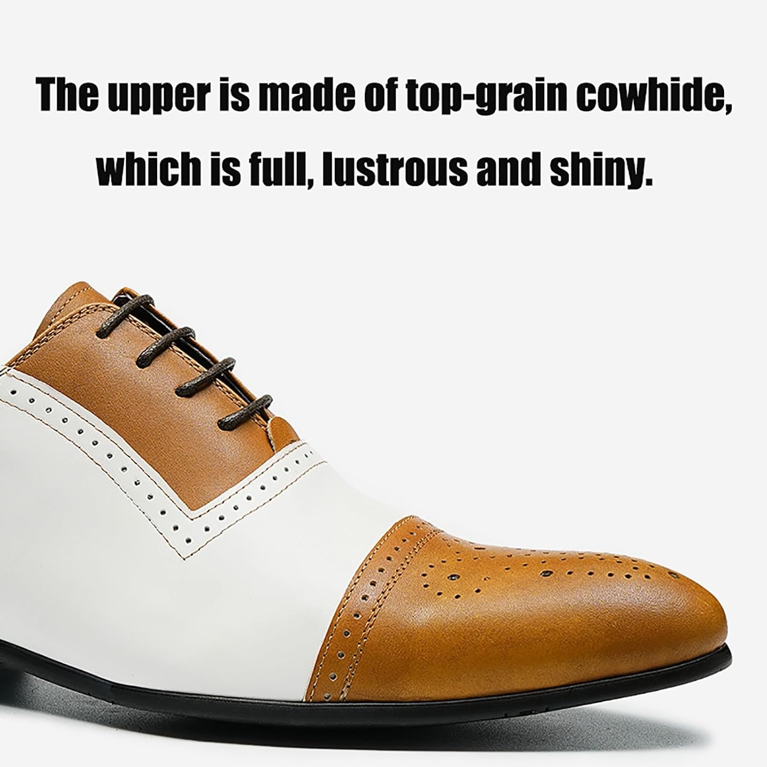 Men's Premium Leather Dress Shoes for Weddings & Business Events Breathable Non-Slip Rubber Sole with Dual Tone Design