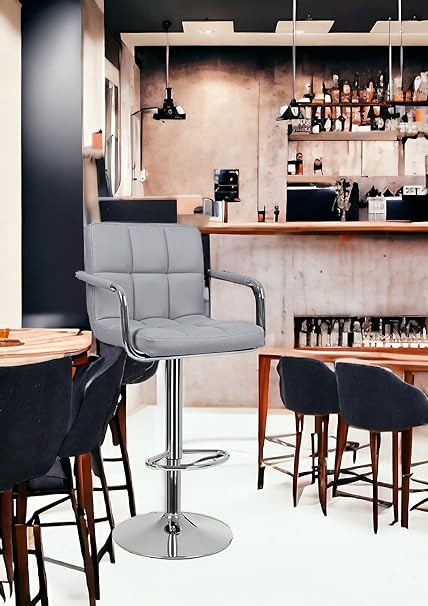 NGFC Modern Swivel Bar Stool Chair with Height Adjustable Sleek and Stylish Grey Leatherette Bar Chair for Doctor/Kitchen Stool/Office Stool/Chair/Caf?/Cafeteria Stool/Metal Bar Stool