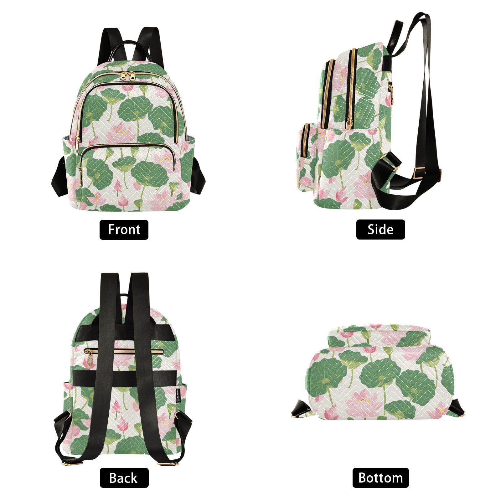 Women Fashion Backpack Purse Flower Lotus Mini Travel Backpack Ladies Shoulder Bag Work Daypack 14L