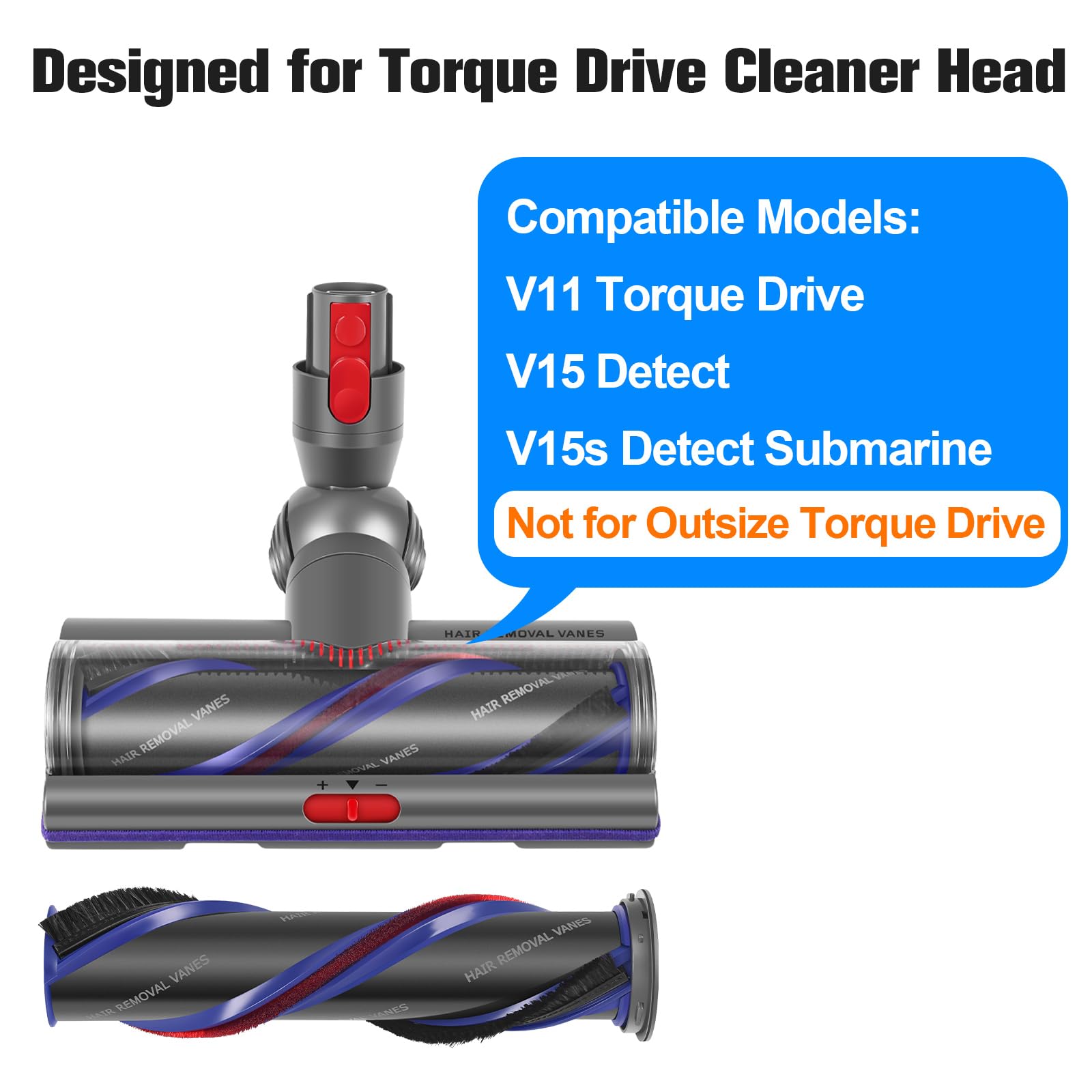 FUNTECK Rodillo de cepillo de repuesto con tapa de extremo para Dyson V11 V15 Detect Torque Drive, barra de cepillo de alto par con número de pieza de repuesto de 3 puntas 971655-01